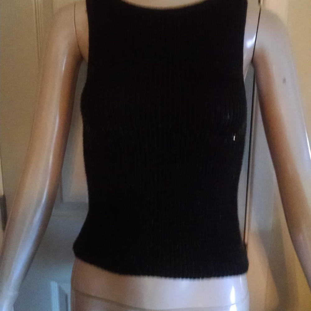 ALBERTO MAKALI Black Knit Sequence Sleeveless Top